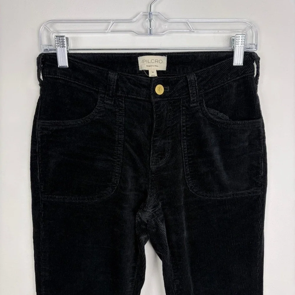 Pilcro Anthropologie Black Corduroy Bootcut Pants Retro 70s Subtle Flare Size 26